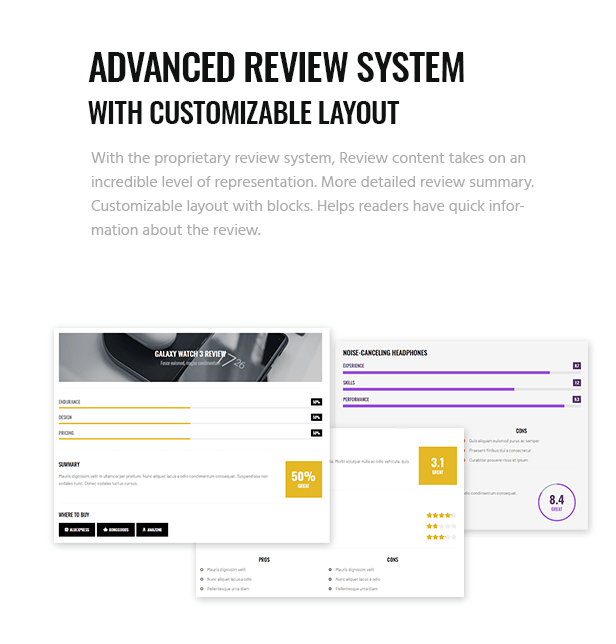 Advanced review system with customizable blocks