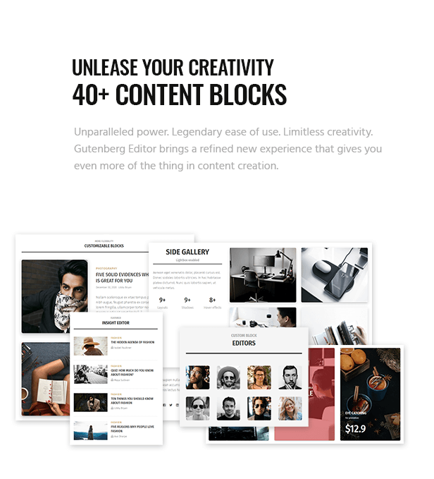 Unlease your creativity with 40+ content blocks