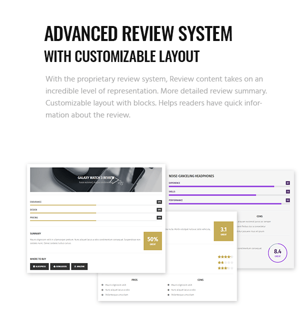 Advanced review system with customizable blocks