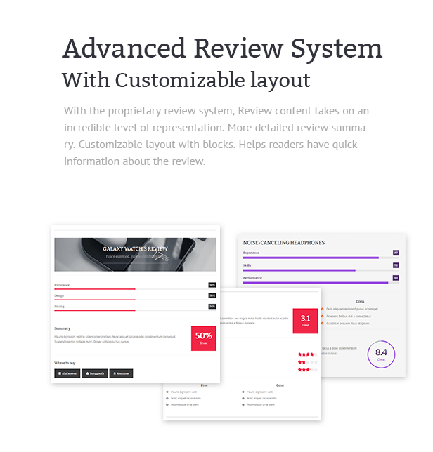 Advanced review system with customizable blocks