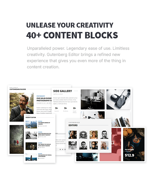 Unlease your creativity with 40+ content blocks